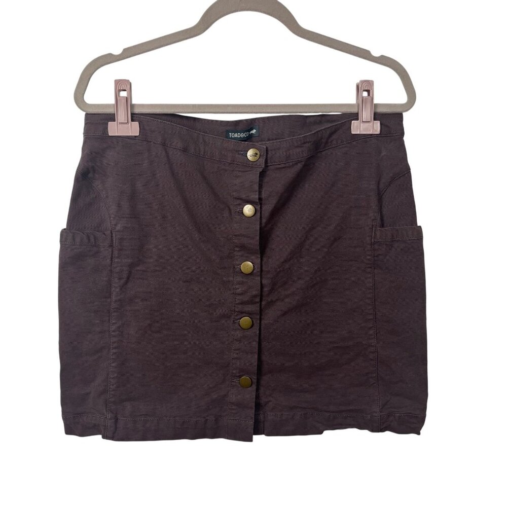 Toad & Co 12 Womens Purple Brown Button-Front Skirt Outdoors Camping Hiking